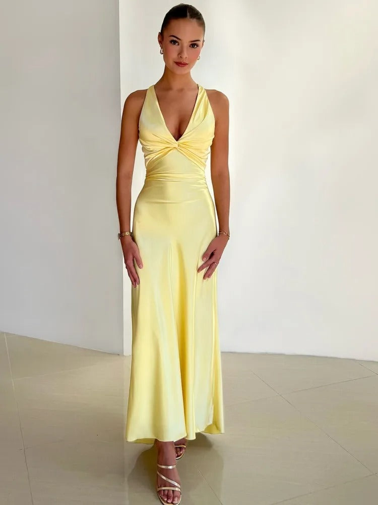 Zahara | Elegante Dames Mouwloze Avondjurk V-hals en Lange A-lijn