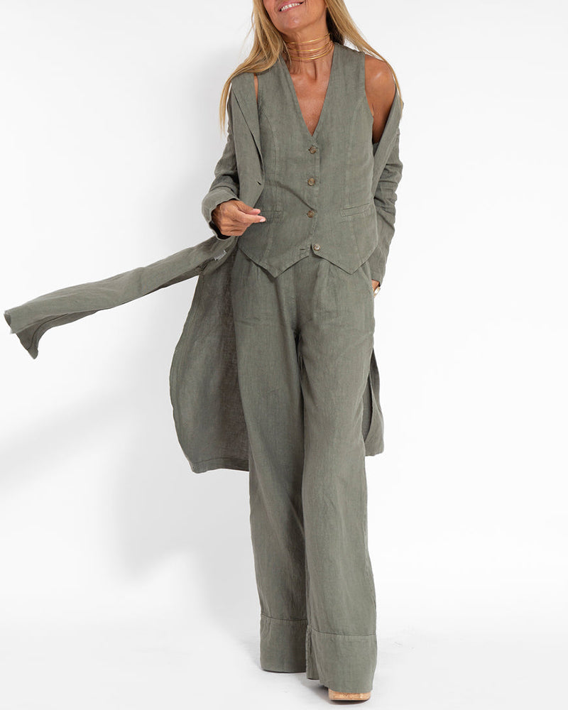 EVITA ™ | Linnen Elegante 2-Delige Set - Wijde Broek & Vest