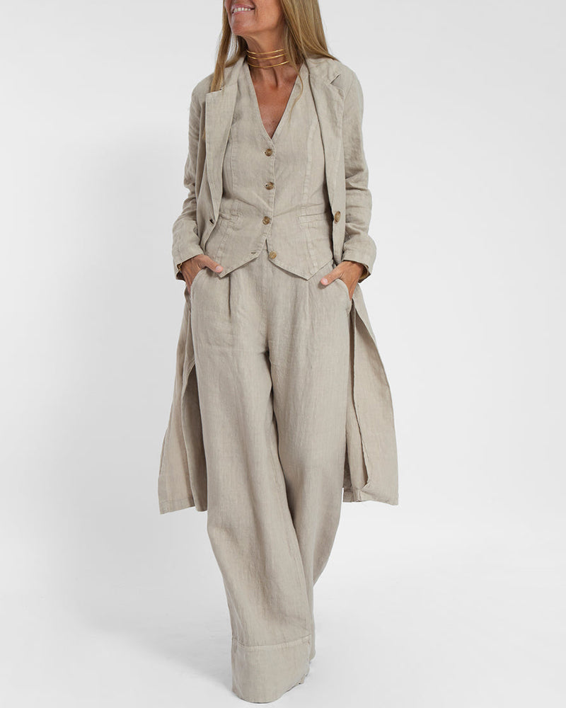 EVITA ™ | Linnen Elegante 2-Delige Set - Wijde Broek & Vest
