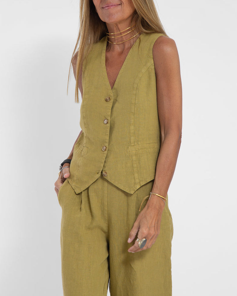 EVITA ™ | Linnen Elegante 2-Delige Set - Wijde Broek & Vest