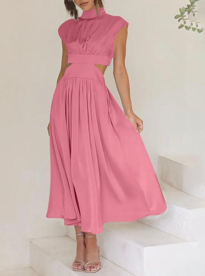 Rafaela | Lange mock neck jurk met cut out en hoge hals