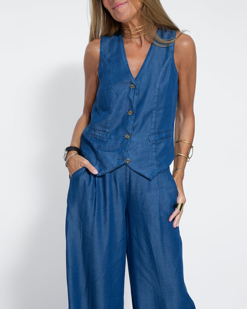 EVITA ™ | Linnen Elegante 2-Delige Set - Wijde Broek & Vest