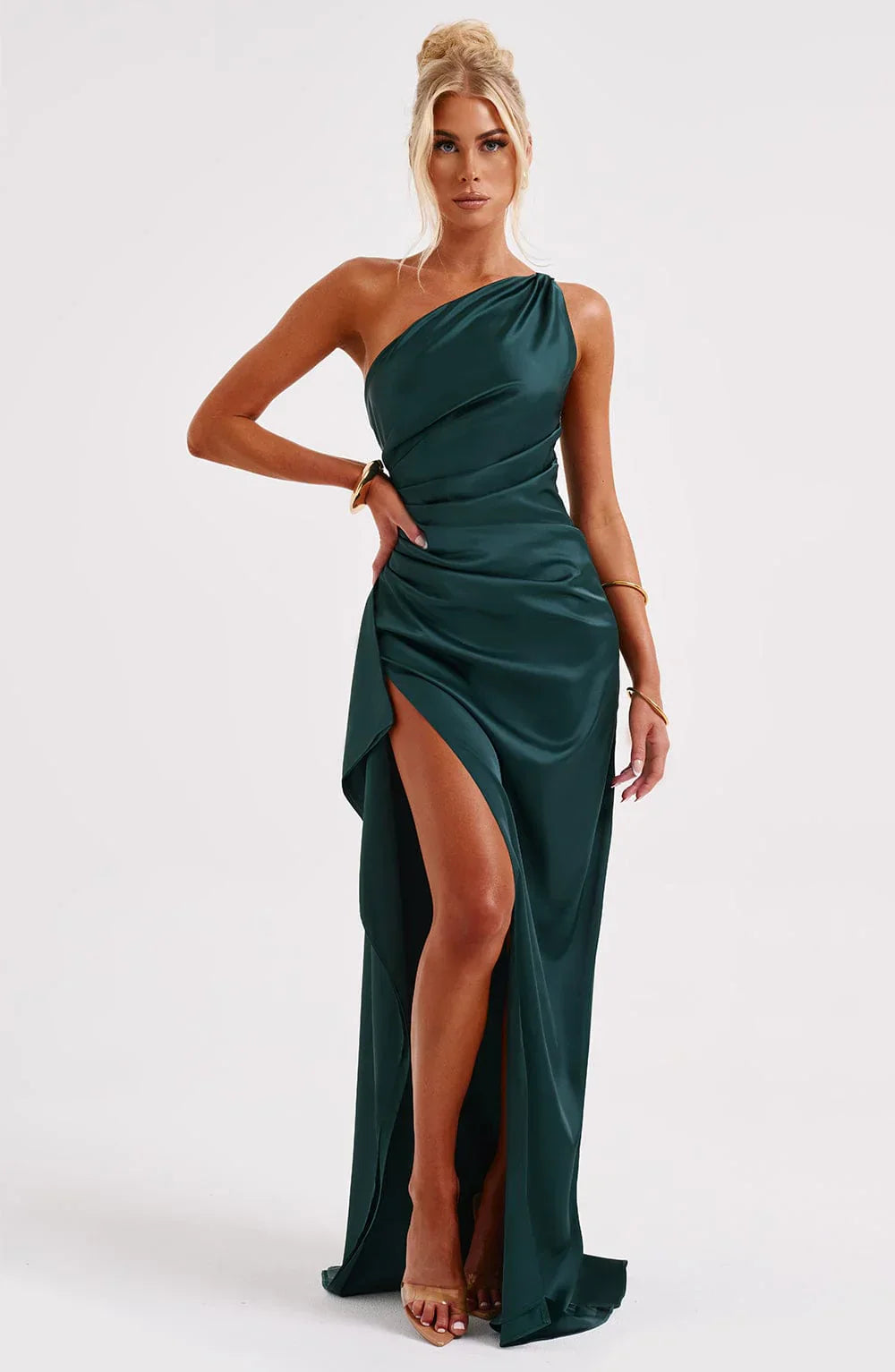 JEMMA ™ | Elegante Satijnen Splitjurk met één Schouder