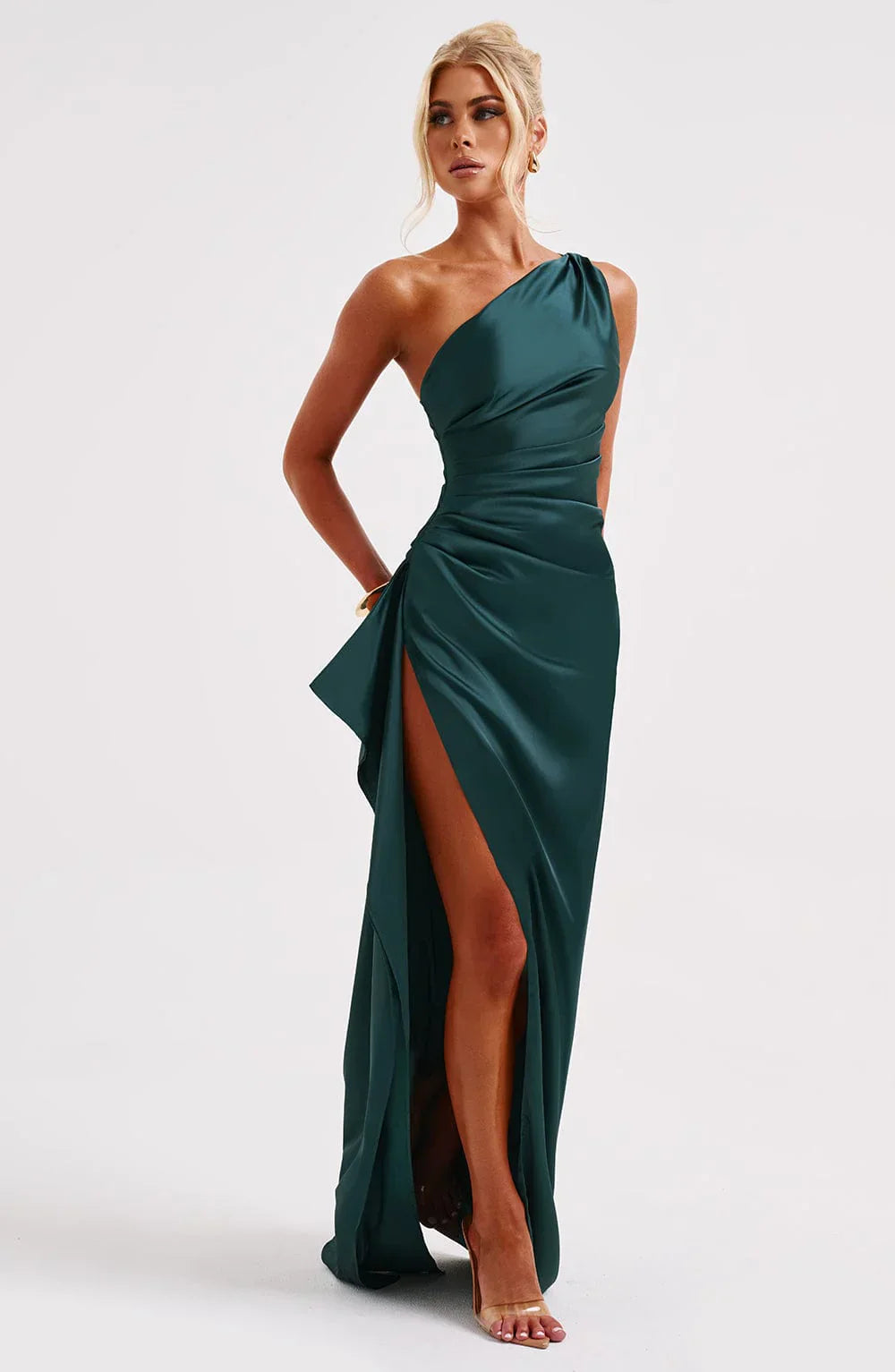 JEMMA ™ | Elegante Satijnen Splitjurk met één Schouder