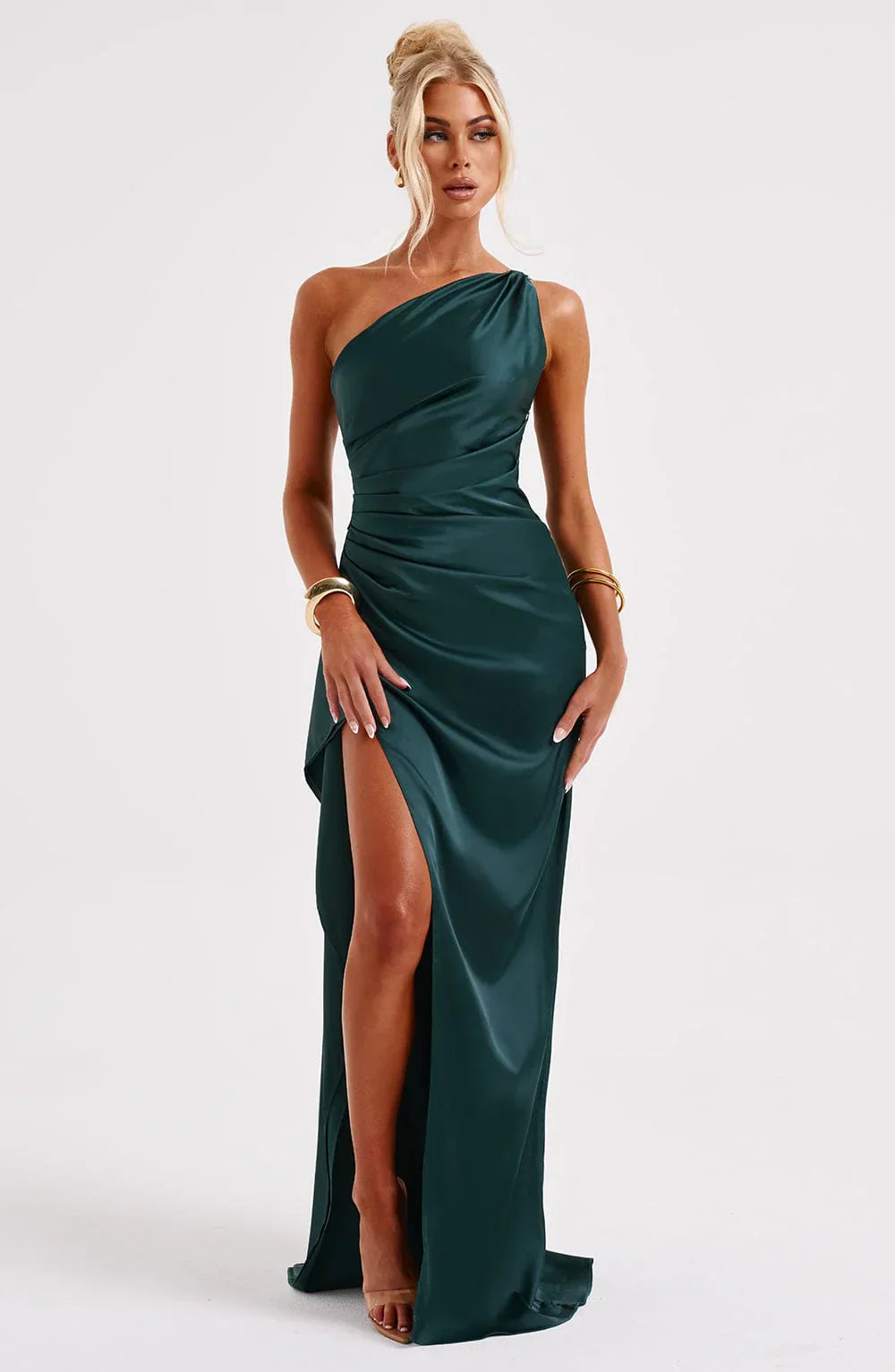 JEMMA ™ | Elegante Satijnen Splitjurk met één Schouder
