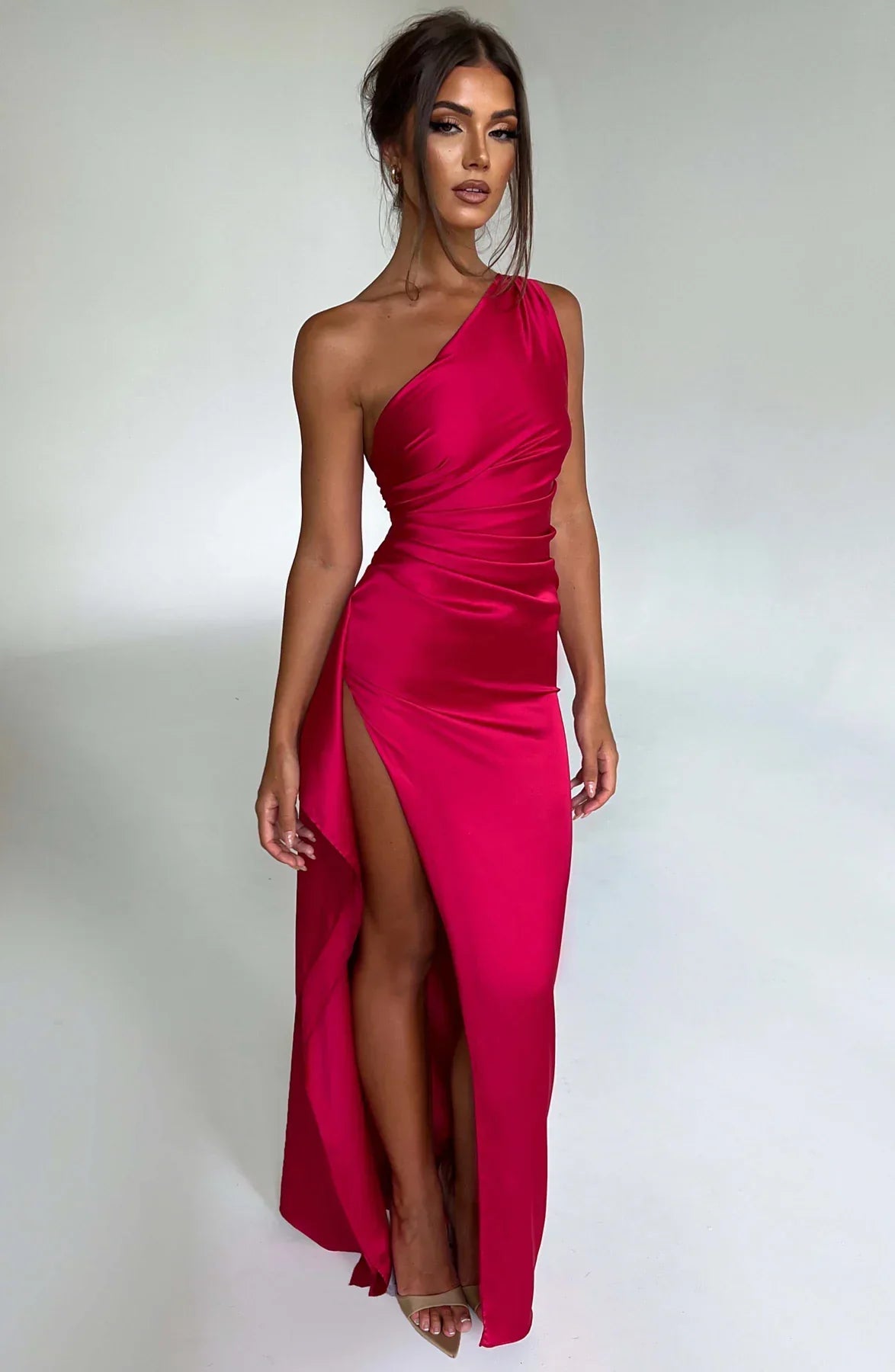 JEMMA ™ | Elegante Satijnen Splitjurk met één Schouder