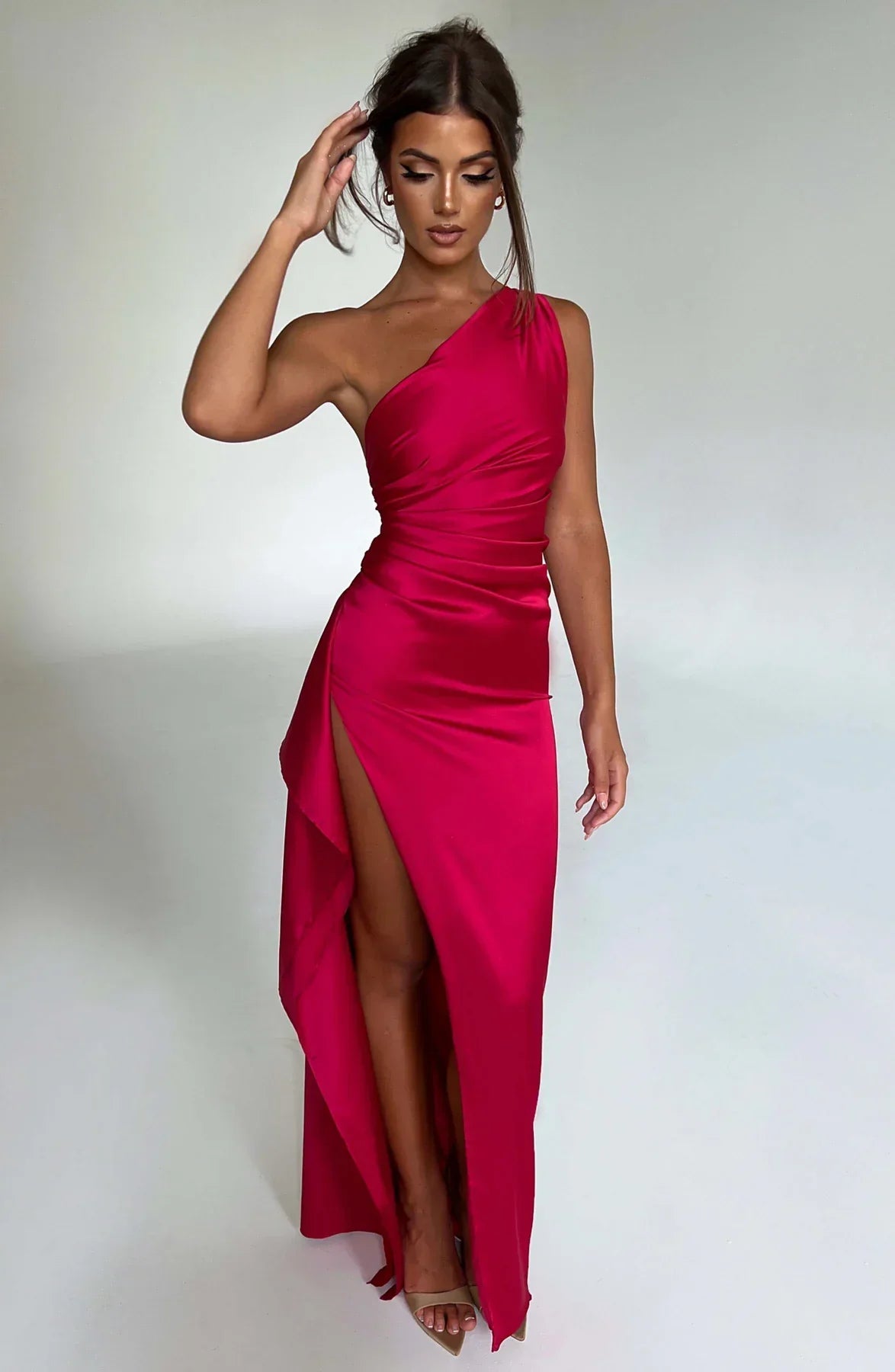 JEMMA ™ | Elegante Satijnen Splitjurk met één Schouder