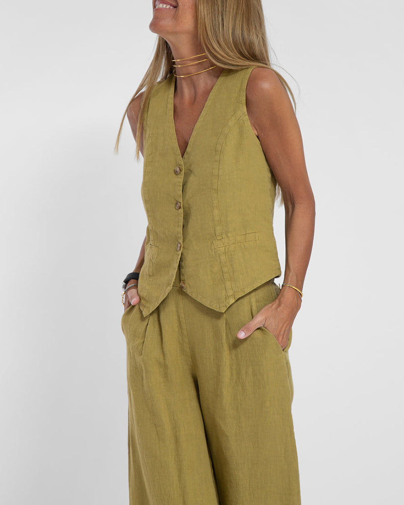 EVITA ™ | Linnen Elegante 2-Delige Set - Wijde Broek & Vest
