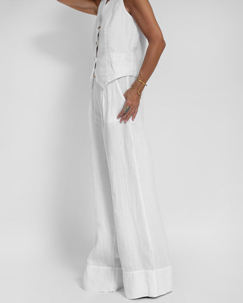 EVITA ™ | Linnen Elegante 2-Delige Set - Wijde Broek & Vest