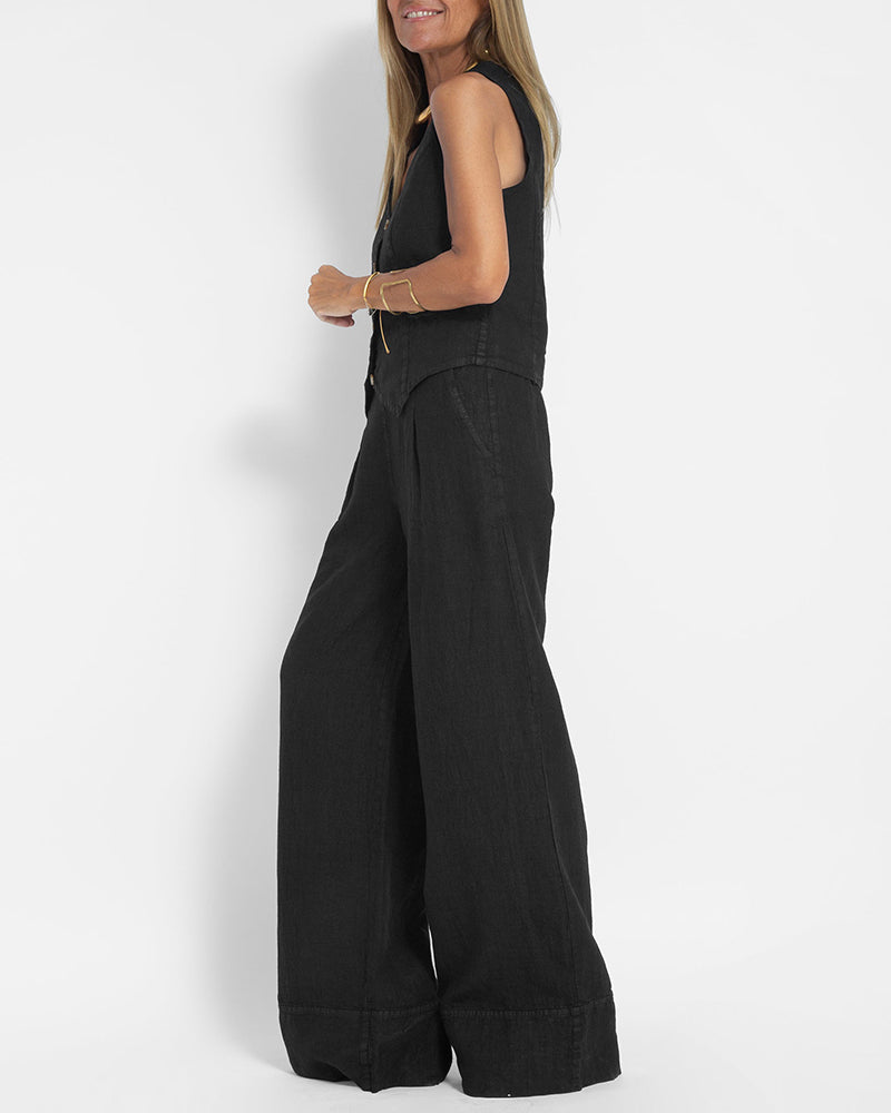 EVITA ™ | Linnen Elegante 2-Delige Set - Wijde Broek & Vest