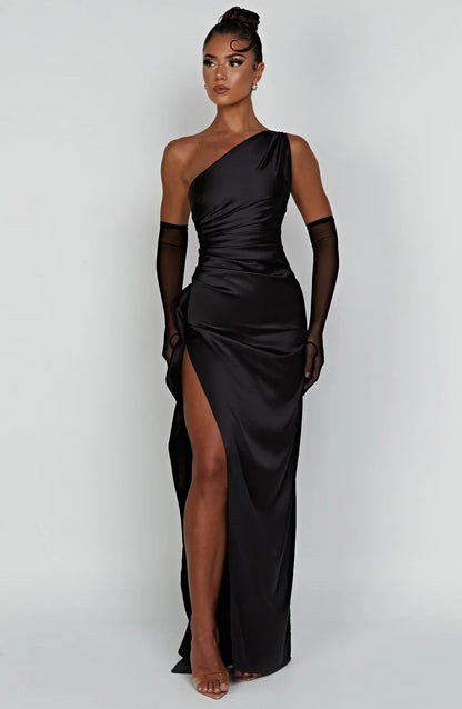 JEMMA ™ | Elegante Satijnen Splitjurk met één Schouder