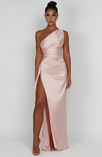 JEMMA ™ | Elegante Satijnen Splitjurk met één Schouder