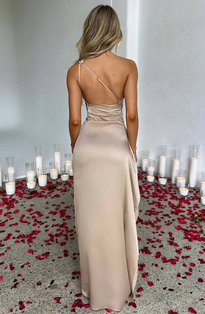 JEMMA ™ | Elegante Satijnen Splitjurk met één Schouder