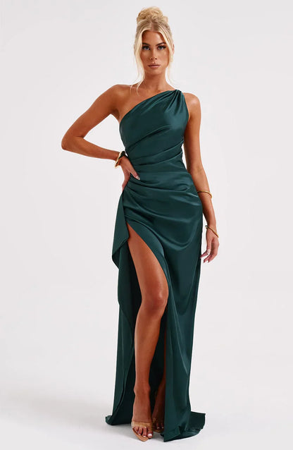 JEMMA ™ | Elegante Satijnen Splitjurk met één Schouder