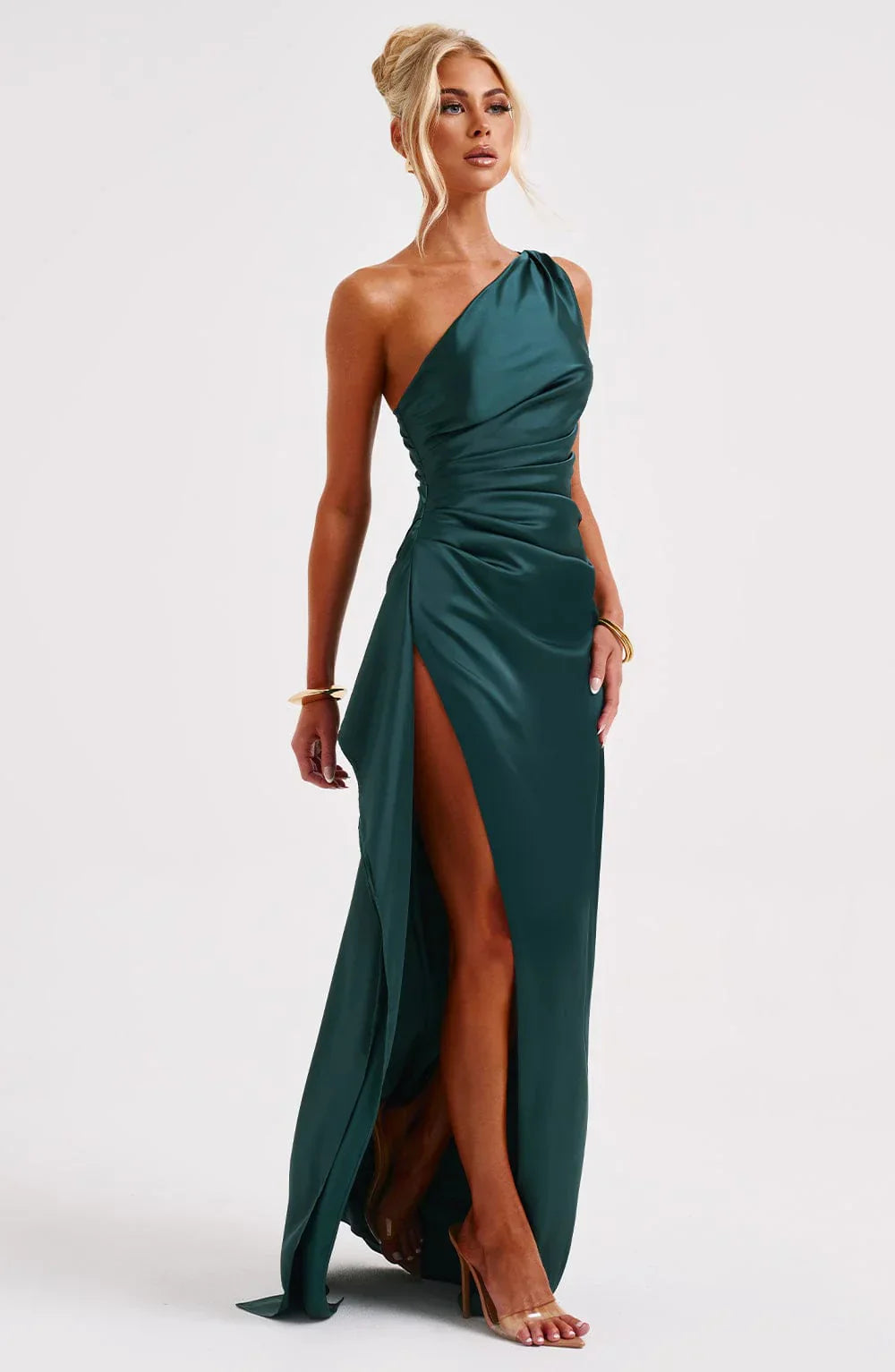 JEMMA ™ | Elegante Satijnen Splitjurk met één Schouder